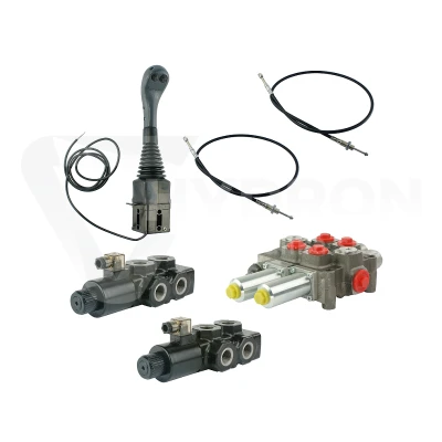 Zestaw hydrauliczny 4 sekcyjny: rozdzielacz 120L z sekcją pływającą + dwa elektrozawory 6/2 + joystick z dwoma przyciskami + dwie linki 1,5m