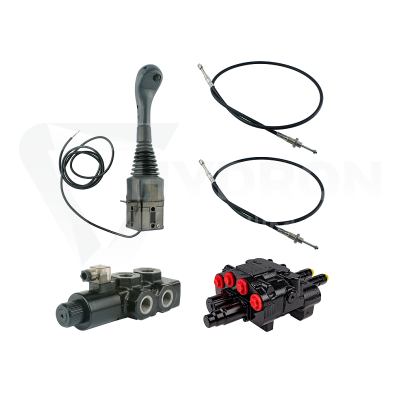 Przejdź do produktu Zestaw hydrauliczny 3 sekcyjny: rozdzielacz 80L z sekcją pływającą + elektrozawór 6/2 + joystick z jednym przyciskiem + dwie linki 2m