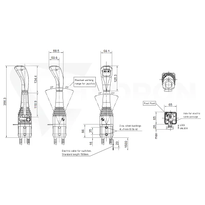 Zestaw hydrauliczny 4 sekcyjny: rozdzielacz 80L z sekcją pływającą + dwa elektrozawory 6/2 + joystick z dwoma przyciskami + dwie linki 2,5m
