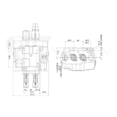 Zestaw hydrauliczny 4 sekcyjny: rozdzielacz 80L z sekcją pływającą + dwa elektrozawory 6/2 + joystick z dwoma przyciskami + dwie linki 3m
