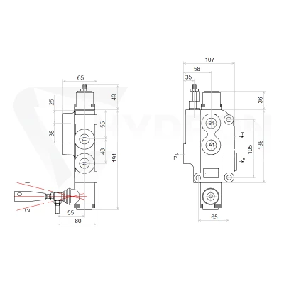 Rozdzielacz hydrauliczny 1 sekcyjny 80L z kompletem miękkich szybkozłączy gniazd Euro