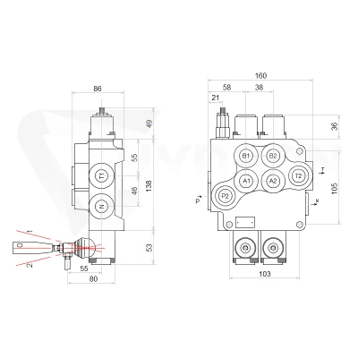 Rozdzielacz hydrauliczny 2 sekcyjny 80L z kompletem miękkich szybkozłączy gniazd Euro