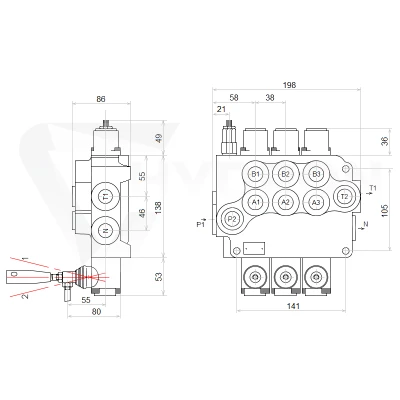 Rozdzielacz hydrauliczny 3 sekcyjny 80L z kompletem miękkich szybkozłączy gniazd Euro