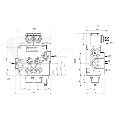 Rozdzielacz hydrauliczny 2 sekcyjny 80 l/min 2P80A1A1GKZ1 sterowany dźwigniami