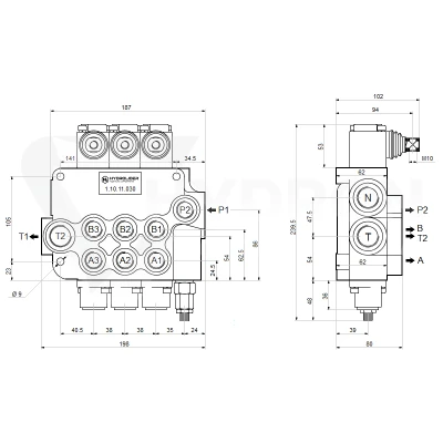 Rozdzielacz hydrauliczny 3 sekcyjny 80 l/min 3P80A1A1A1GKZ1 sterowany dźwigniami