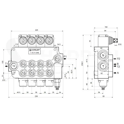 Rozdzielacz hydrauliczny 4 sekcyjny 80 l/min 4P80A1A1A1A1GKZ1 sterowany dźwigniami