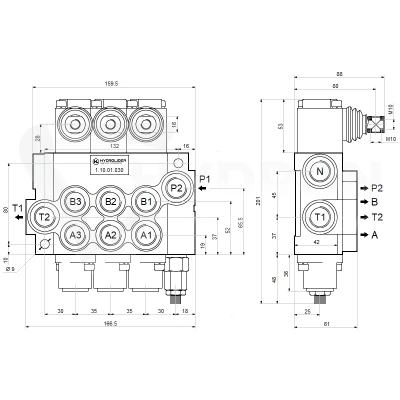 Rozdzielacz hydrauliczny 3 sekcyjny 20 l/min 3P40 z przyłączami 16/16 Hydrolider