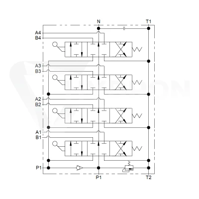 Rozdzielacz hydrauliczny 4 sekcyjny 20 l/min 4P40 z przyłączami 16/16 Hydrolider