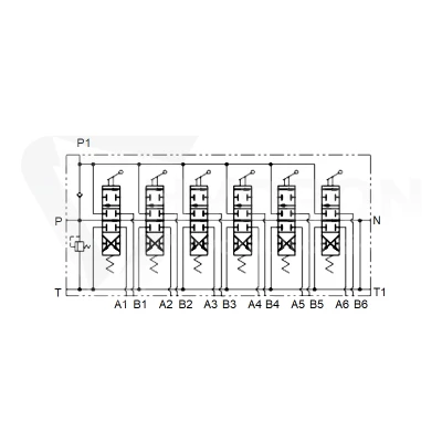 Rozdzielacz hydrauliczny 6 sekcyjny 40 l/min 6P40A1A1A1A1A1A1A1GKZ1 sterowany dźwigniami