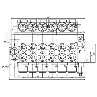 Rozdzielacz hydrauliczny 6 sekcyjny 40 l/min 6P40A1A1A1A1A1A1A1GKZ1 sterowany dźwigniami