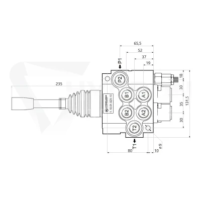 Rozdzielacz hydrauliczny 2 sekcyjny 40 l/min 02P40A1A1GKZ1 sterowany joystickiem Hydrolider
