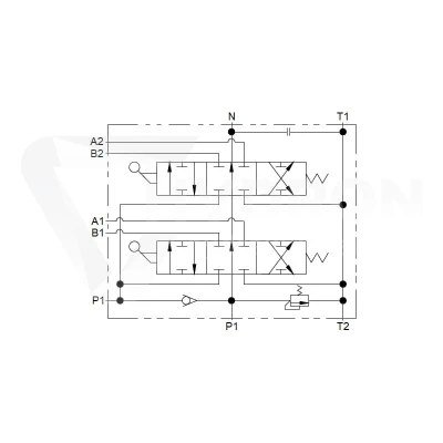 Rozdzielacz hydrauliczny 2 sekcyjny 40 l/min 02P40A1A1GKZ1 sterowany joystickiem Hydrolider