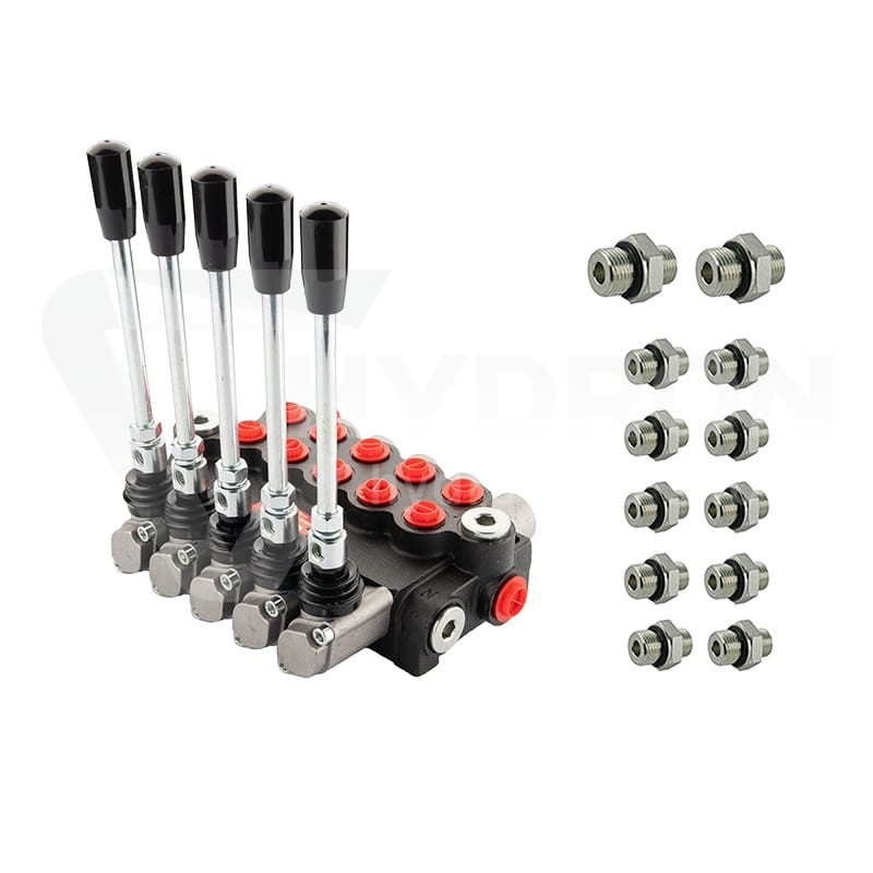 Rozdzielacz hydrauliczny 5 sekcyjny 40 l/min 05P40A1A1A1A1A1GKZ1 z przyłączami 22/18 Hydrolider