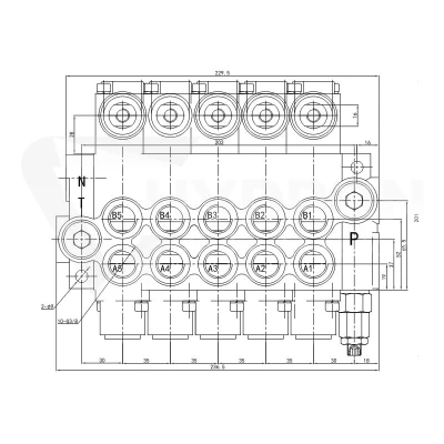 Rozdzielacz hydrauliczny 5 sekcyjny 40 l/min 05P40A1A1A1A1A1GKZ1 z przyłączami 22/18 Hydrolider