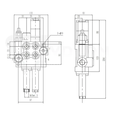Rozdzielacz hydrauliczny 2 sekcyjny 40 l/min Hydrolider z sekcją pływającą sterowany linkami lub dźwigniami