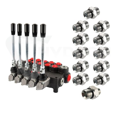 Przejdź do produktu Rozdzielacz hydrauliczny 5 sekcyjny 80 l/min 5P80 z przyłączami 27/22 Hydrolider