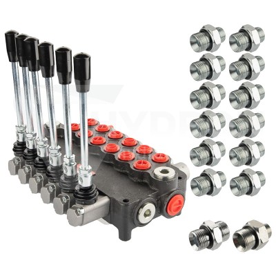 Przejdź do produktu Rozdzielacz hydrauliczny 6 sekcyjny 50 l/min 6P80 z przyłączami 22/18 Hydrolider