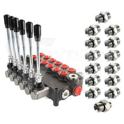 Przejdź do produktu Rozdzielacz hydrauliczny 6 sekcyjny 60 l/min 6P80 z przyłączami 22/22 Hydrolider
