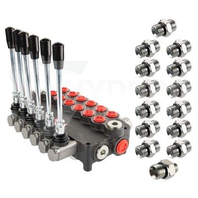 Przejdź do produktu Rozdzielacz hydrauliczny 6 sekcyjny 80 l/min 6P80 z przyłączami 27/22 Hydrolider