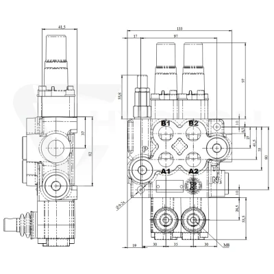 Rozdzielacz hydrauliczny 2 sekcyjny 40L z dwoma sekcjami pływającymi na zatrzasku