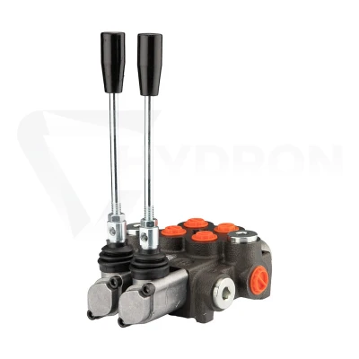 Rozdzielacz hydrauliczny 2 sekcyjny 40l/min z dźwignią na sprężynie z automat. pozycjonowaniem do pozycji 0 z suwakiem do sterowania siłownikiem i silnikiem hydraulicznym
