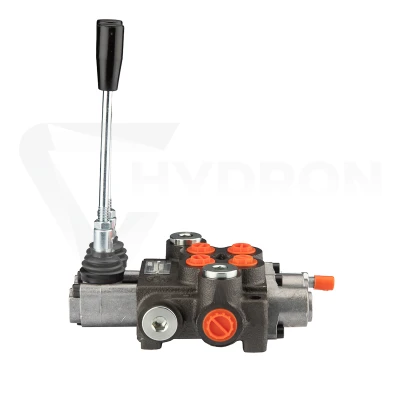 Rozdzielacz hydrauliczny 2 sekcyjny 40l/min z dźwignią na sprężynie z automat. pozycjonowaniem do pozycji 0 z suwakiem do sterowania siłownikiem i silnikiem hydraulicznym