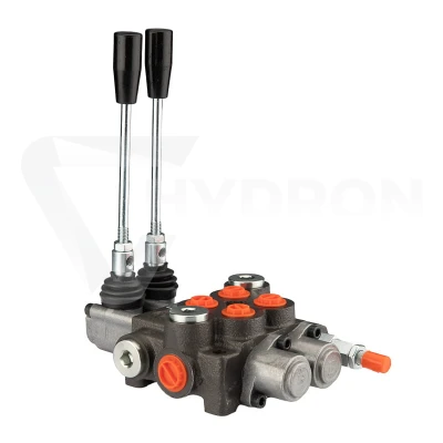 Rozdzielacz hydrauliczny 2 sekcyjny 40l/min z dźwignią na sprężynie z automat. pozycjonowaniem do pozycji 0 z suwakiem do sterowania siłownikiem i silnikiem hydraulicznym