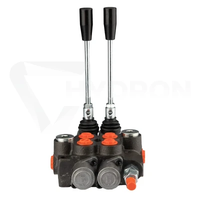 Rozdzielacz hydrauliczny 2 sekcyjny 40l/min z dźwignią na sprężynie z automat. pozycjonowaniem do pozycji 0 z suwakiem do sterowania siłownikiem i silnikiem hydraulicznym