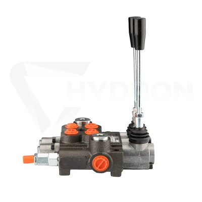 Rozdzielacz hydrauliczny 2 sekcyjny 40l/min z dźwignią na sprężynie z automat. pozycjonowaniem do pozycji 0 z suwakiem do sterowania siłownikiem i silnikiem hydraulicznym