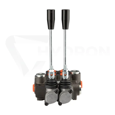 Rozdzielacz hydrauliczny 2 sekcyjny 40l/min z dźwignią na sprężynie z automat. pozycjonowaniem do pozycji 0 z suwakiem do sterowania siłownikiem i silnikiem hydraulicznym