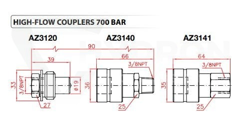 Szybkozłącze 700bar gniazdo AZ3141 3/8"NPT LARZEP