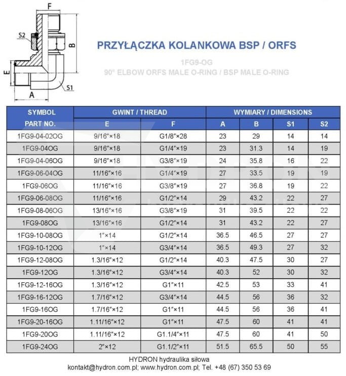 Przyłączka kolankowa 90° BSP/ORFS 3/8" / 11/16"