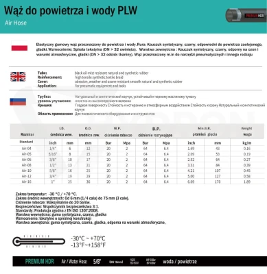 Wąż do powietrza i wody DN10 2MPa (20bar) PLW 3/8" rolka 100mb