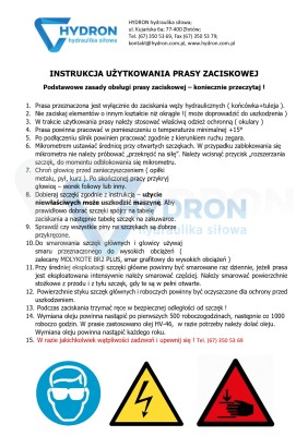 Przejdź do produktu Skrócona instrukcja użytkowania prasy zaciskowej 