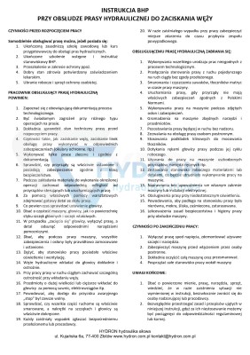 Przejdź do produktu Instrukcja BHP – Obsługa prasy hydraulicznej do zakuwania węży