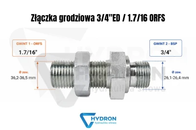 Złączka grodziowa 3-4-ED - 1-7-16 ORFS schemat gwintow