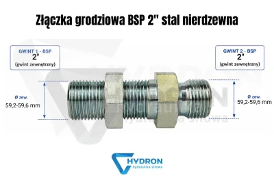 Złączka grodziowa BSP 2 stal nierdzewna schemat gwintow