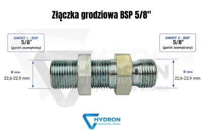 Złączka grodziowa BSP 5/8" schemat gwintów