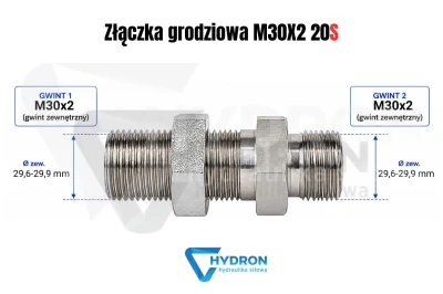 Złączka grodziowa M30X2 20S schemat gwintów