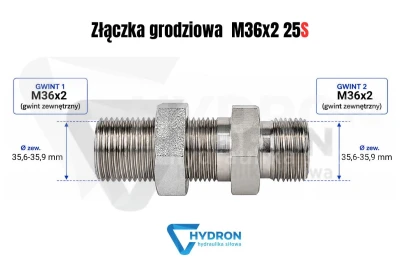 Złączka grodziowa M36X2 25S schemat gwintów