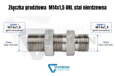 Złączka grodziowa M14x1,5 08L stal nierdzewna schemat gwintow