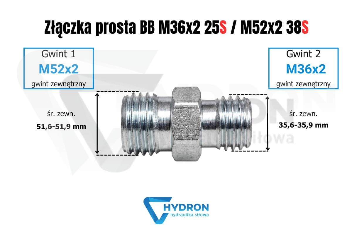 Złączka prosta BB M36x2 25S - M52x2 38S