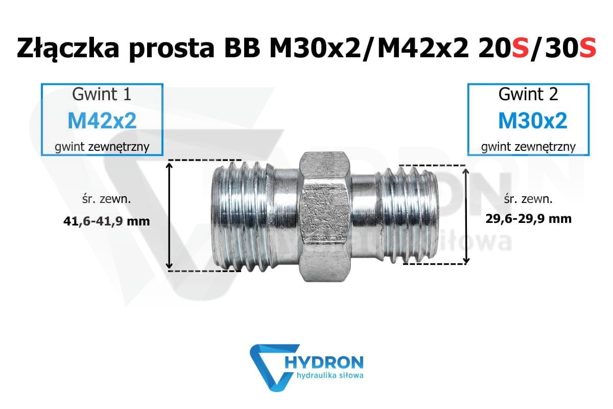 Złączka prosta BB M30x2/M42X2 20S/30S schemat gwintow