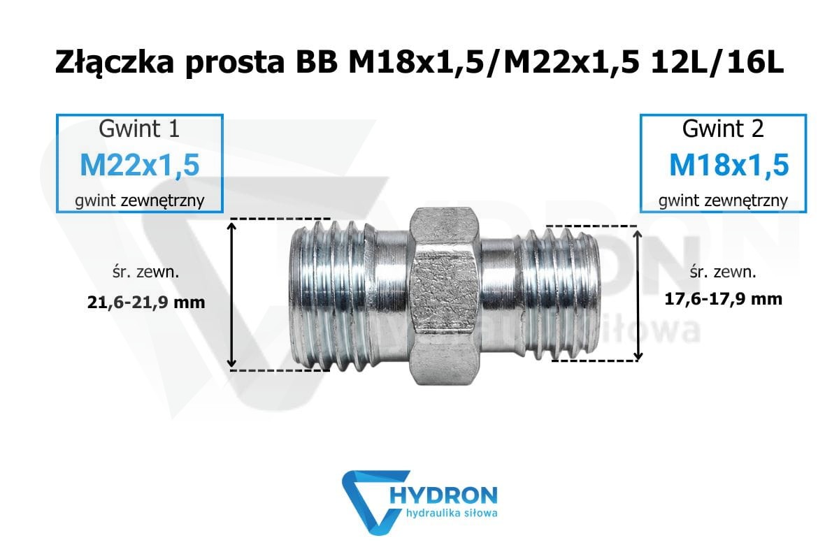Złączka prosta BB M18X1,5/M22X1,5 12/16L stary typ