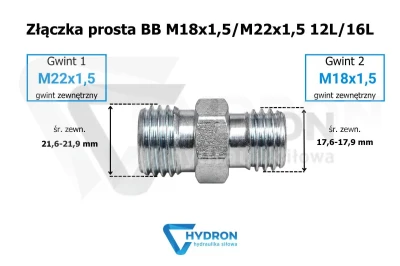Złączka prosta BB M18X1,5/M22X1,5 12/16L stary typ