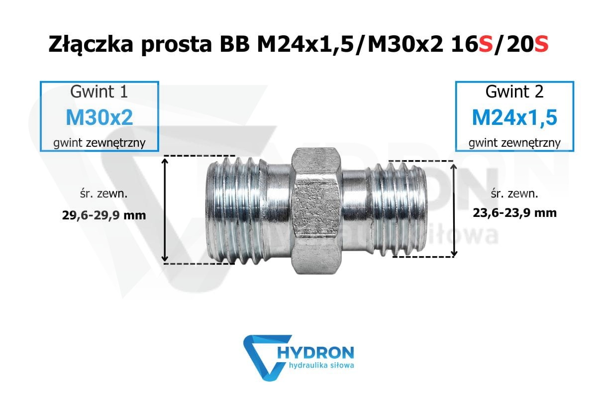 Złączka prosta BB M24x1-5-M30x2 16S-20S