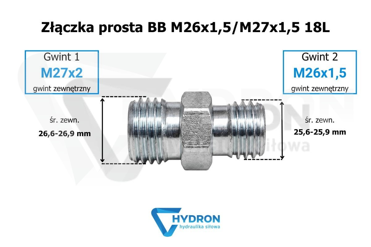 Złączka prosta BB M26X1,5/M27x1,5 18L schemat gwintow