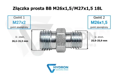 Złączka prosta BB M26X1,5/M27x1,5 18L schemat gwintow