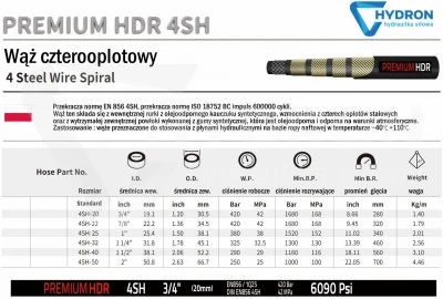 Wąż hydrauliczny Premium 4SH DN25 (1") 380bar