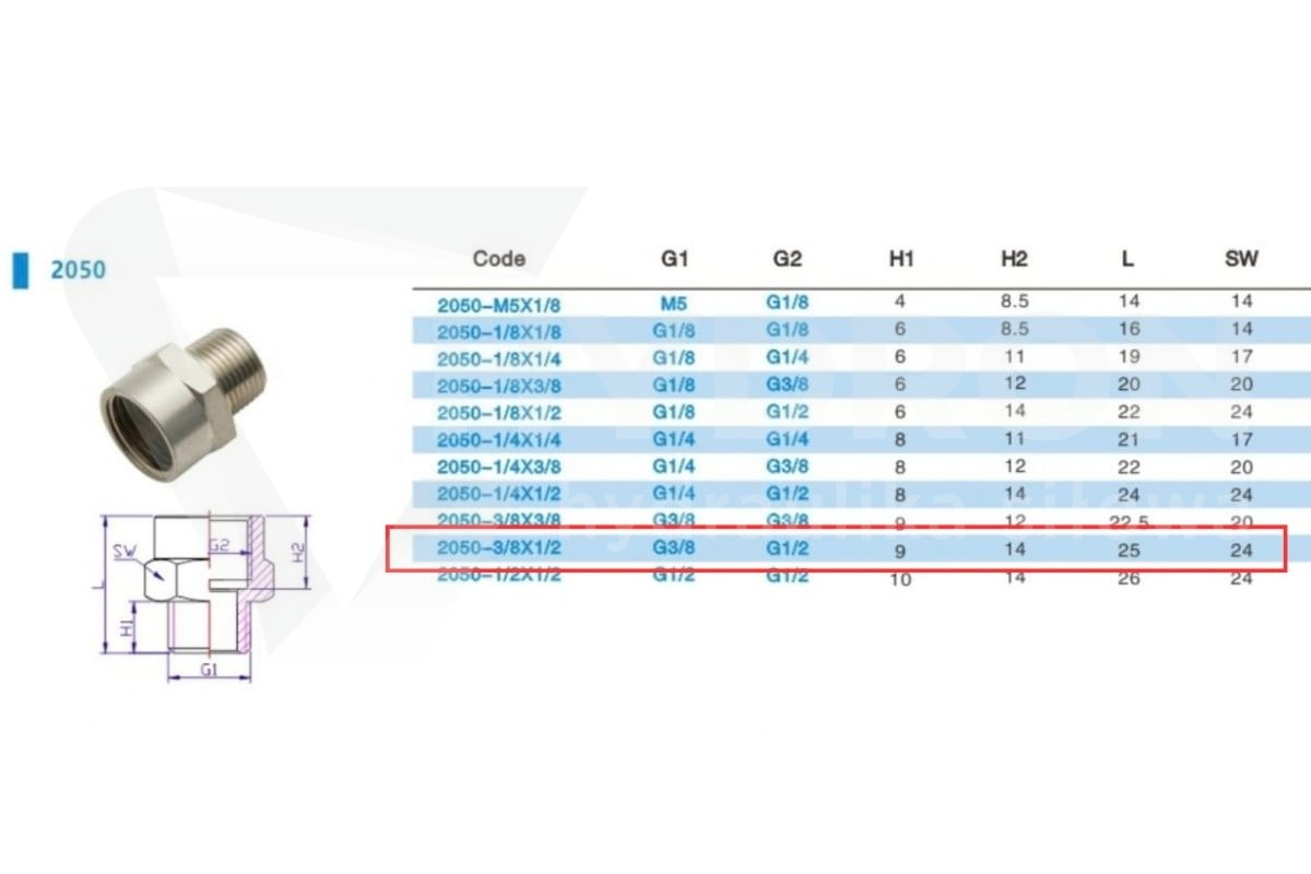 Złączka redukcyjna pneumatyczna 3/8 GW-1/2 GZ